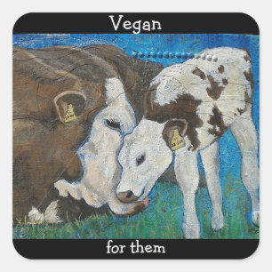 Vegan för dem, Cow Sticker Fyrkantigt Klistermärke