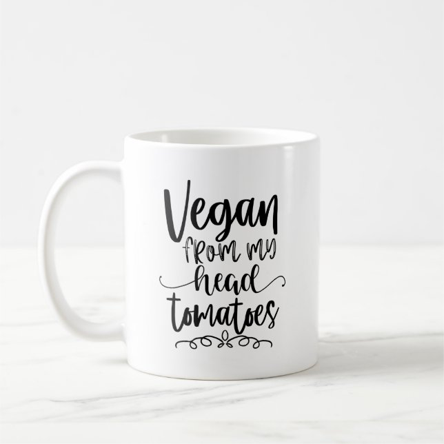 Vegan från mitt huvud Tomates Funny Vegan Theme Kaffemugg (Vänster)