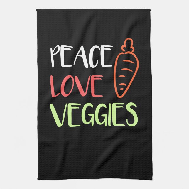 Vegan - Fred kärlek grönsaker Kökshandduk (Vertikal)
