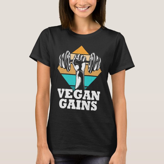 Vegan Gains Vegetarian Workout Gym T Shirt (Framsida)