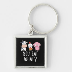 Vegan Gift Vegetarian Gifts Plant Funny Vegan Fyrkantig Silverfärgad Nyckelring