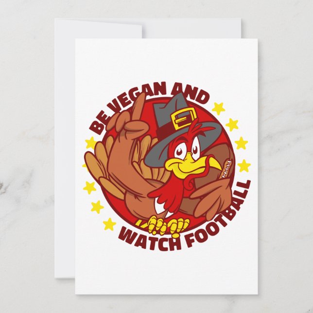 vegan glad tackningsdag kalkon fotboll inbjudningar (Framsida)