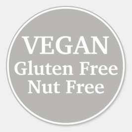 Vegan. Gluten Free. Nöt-fri. Grått. Personlig Runt Klistermärke