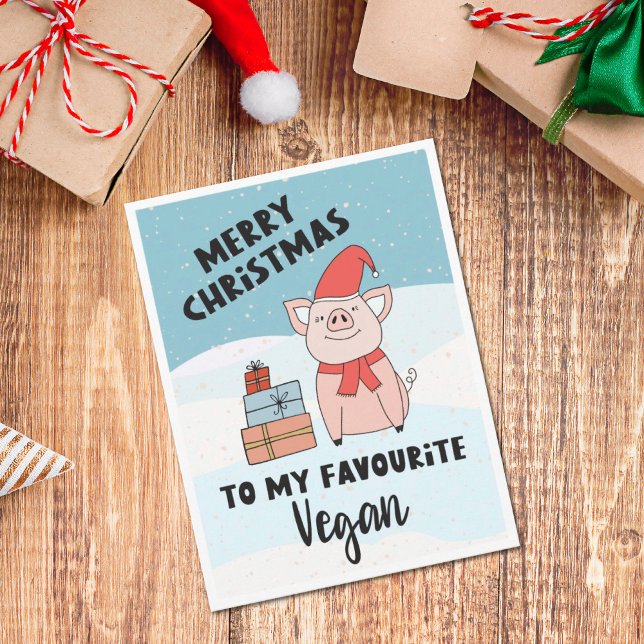 Vegan god jul söt tecknad piglet vykort (Skapare uppladdad)