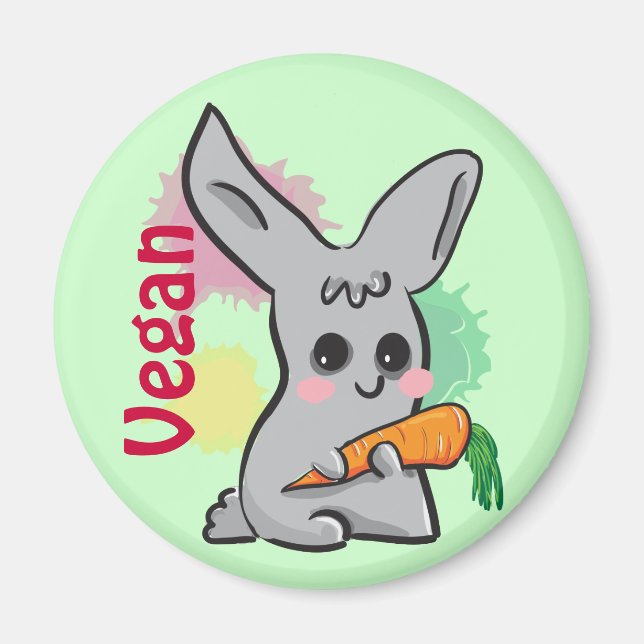 Vegan grått söt bunny med morotmagnet magnet (Framsidan)