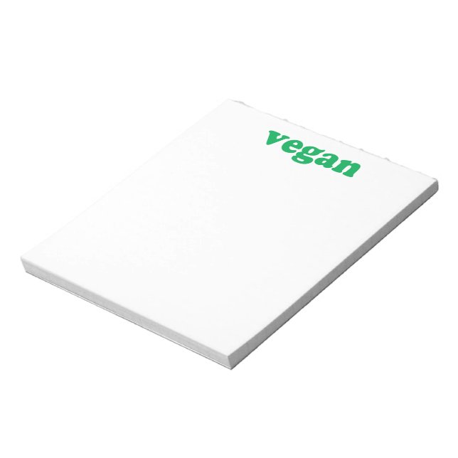 "vegan" grönt brev, vit bakgrund anteckningsblock (Roterad)