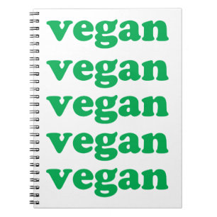"vegan" grönt brev, vit bakgrund anteckningsbok