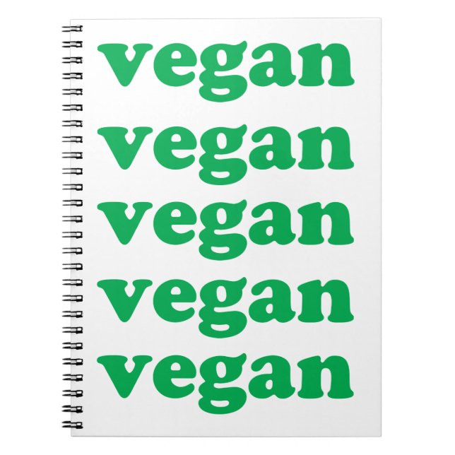 "vegan" grönt brev, vit bakgrund anteckningsbok (Framsidan)