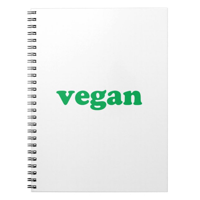 "vegan" grönt brev, vit bakgrund anteckningsbok (Framsidan)