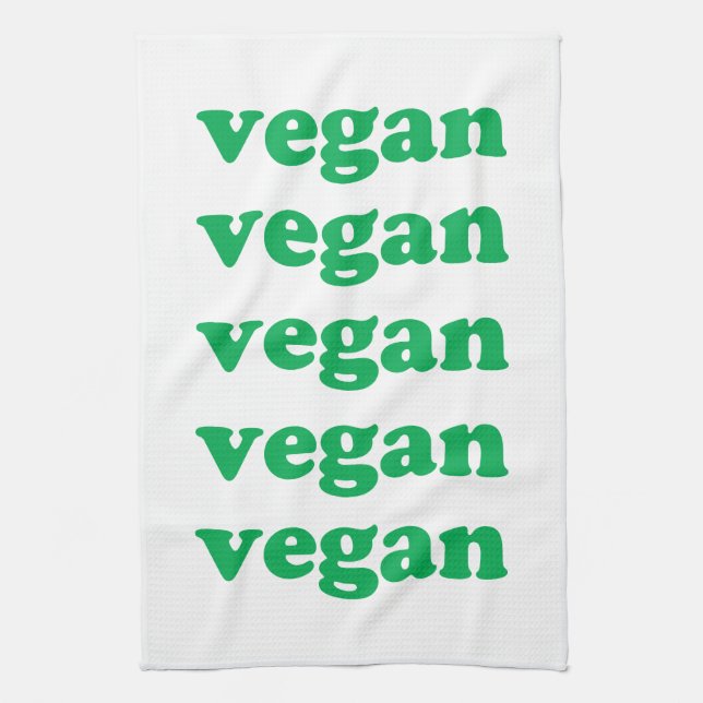 "vegan" grönt brev, vit bakgrund kökshandduk (Vertikal)