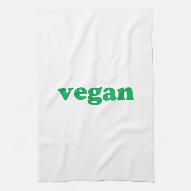 "vegan" grönt brev, vit bakgrund kökshandduk (Vertikal)