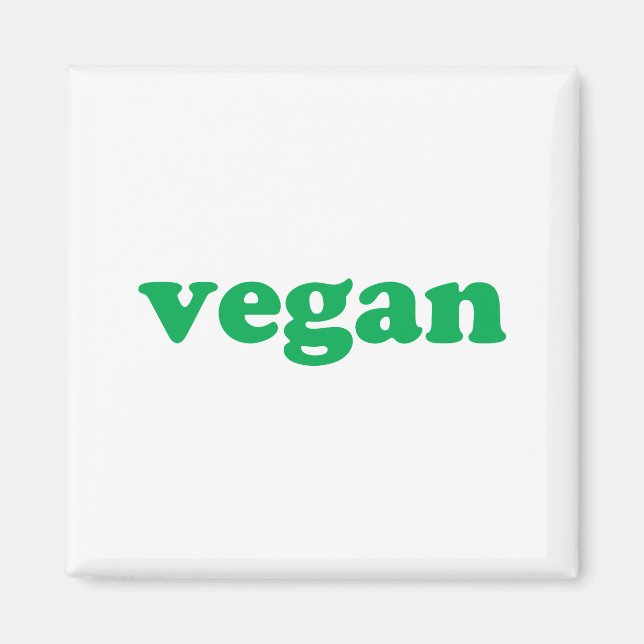"vegan" grönt brev, vit bakgrund magnet (Framsidan)