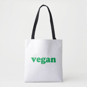 "vegan" grönt brev, vit bakgrund till påsen tygkasse