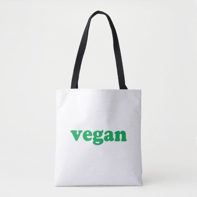 "vegan" grönt brev, vit bakgrund till påsen tygkasse (Framsida)