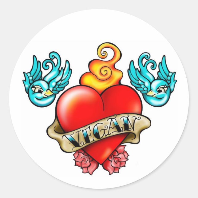 Vegan-hjärtefästingar! Runt Klistermärke (Framsida)