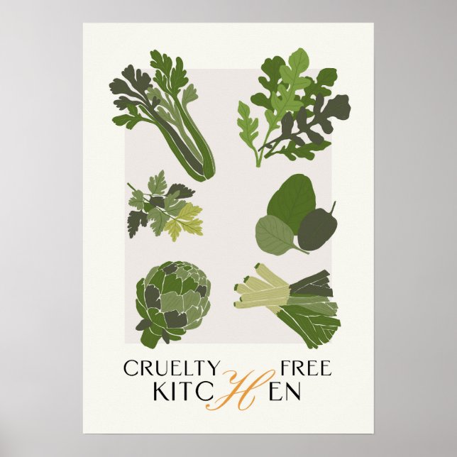 Vegan Kitchen Wall Art Cruelty Free Minimalist Poster (Framsidan)