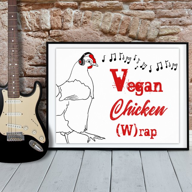 Vegan-kyckling W slår på lustik, citat Poster (Funny chicken dance illustration poster)
