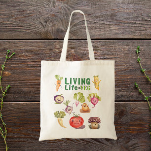 Vegan Living Living on the Veg Watercolor Vegetabl Tygkasse