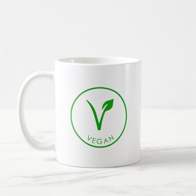Vegan Logotyp | Grönt Vegan-etikett | Vegan-symbol Kaffemugg (Vänster)