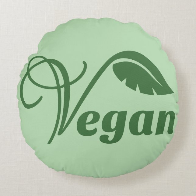 Vegan Logotyp Löv Rund Kudde (Framsidan)