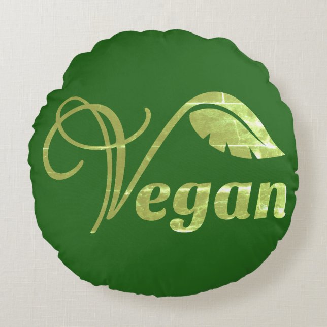 Vegan Logotyp Löv Rund Kudde (Framsidan)