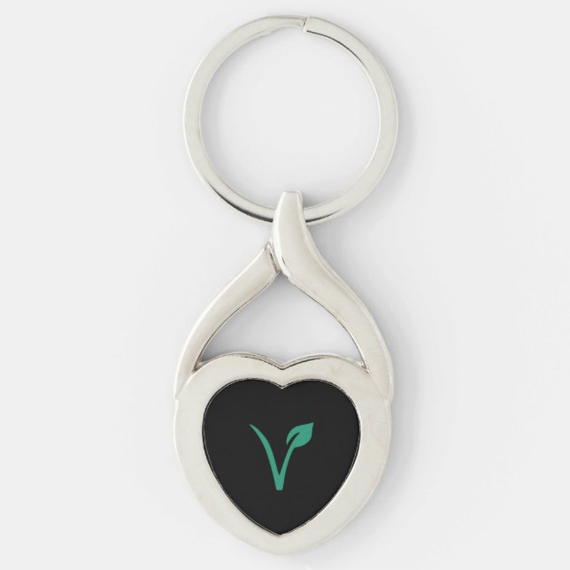 Vegan löv symbol twisted heart silverfärgad nyckelring (Framsidan)