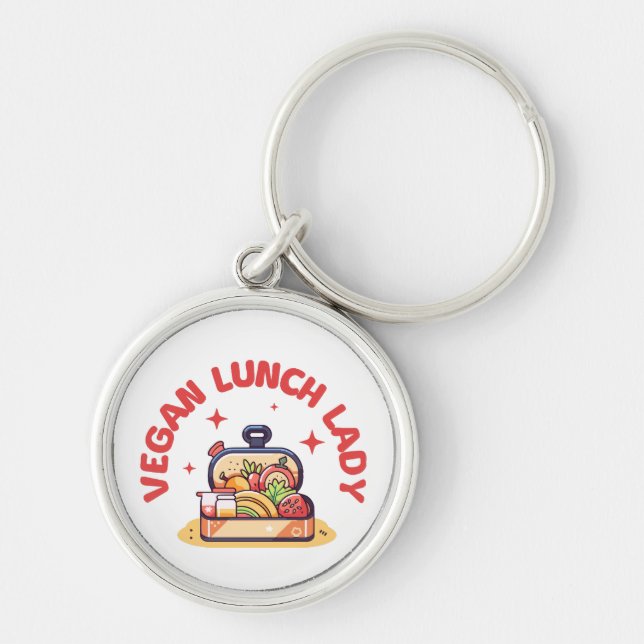 VEGAN LUNCH LADY'S RUND SILVERFÄRGAD NYCKELRING (Framsidan)