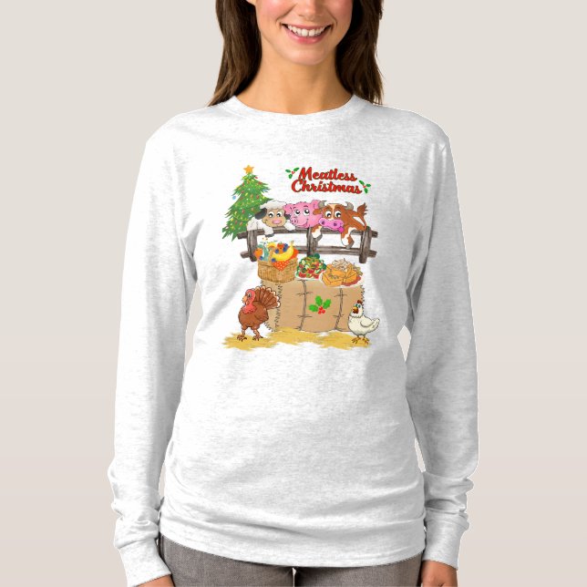 Vegan Meatless jul Långärmad Tee (Framsida)