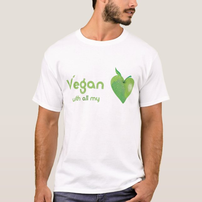 Vegan med all min hjärta (grön äpplehjärta) t-shirt (Framsida)