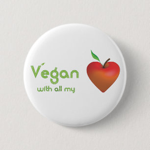 Vegan med all min hjärta (röd äpplehjärta) knapp