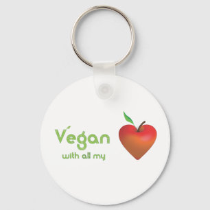 Vegan med all min hjärta (röd äpplehjärta) nyckelring