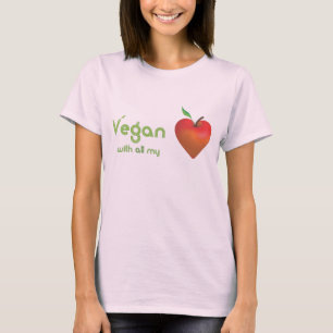 Vegan med hela mitt hjärta (rödäppelhjärta) t-shirt