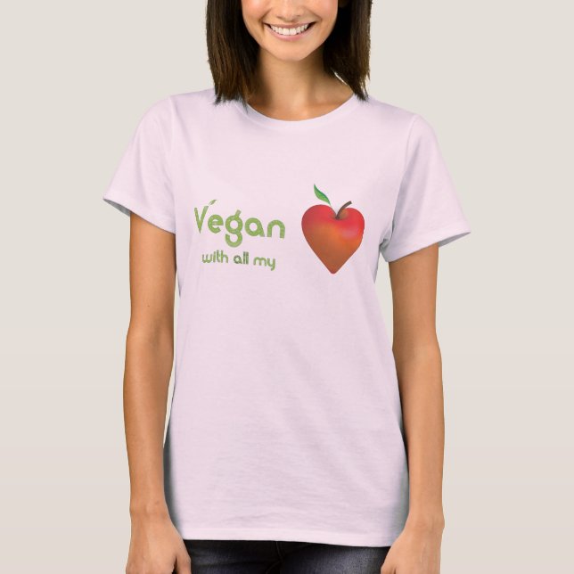 Vegan med hela mitt hjärta (rödäppelhjärta) t-shirt (Framsida)