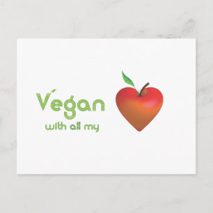 Vegan med hela mitt hjärta (rödäppelhjärta) vykort