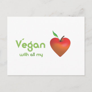 Vegan med hela mitt hjärta (rödäppelhjärta) vykort