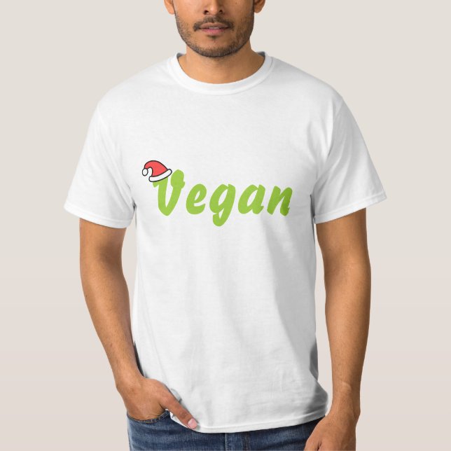 Vegan med julhatt. t-shirt (Framsida)