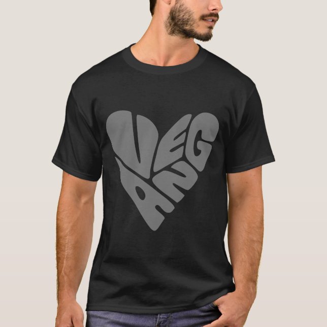 Vegan Modern Text Big Grått Heart - enkel design T Shirt (Framsida)