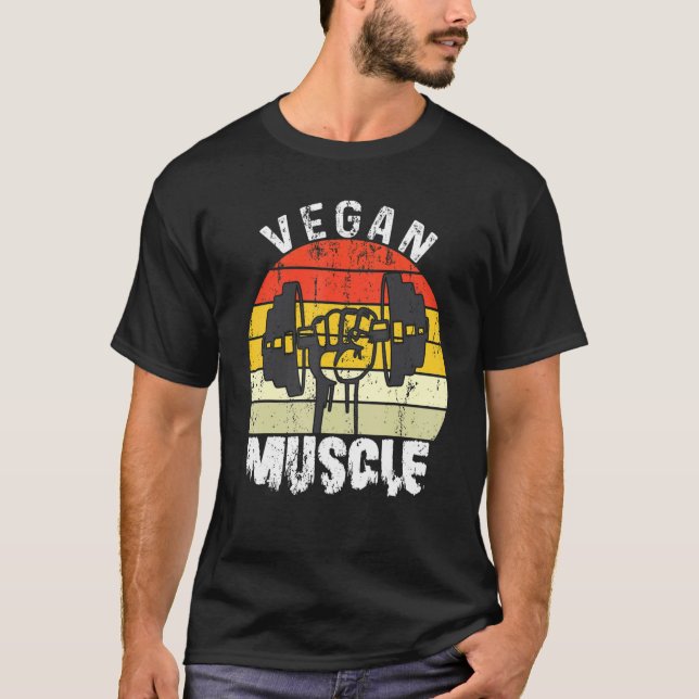 Vegan Muscle Vegan Power Weightlifter BodyBuilder T Shirt (Framsida)