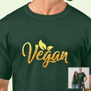 Vegan Ord Gult Guld Typografi på Grönt T Shirt