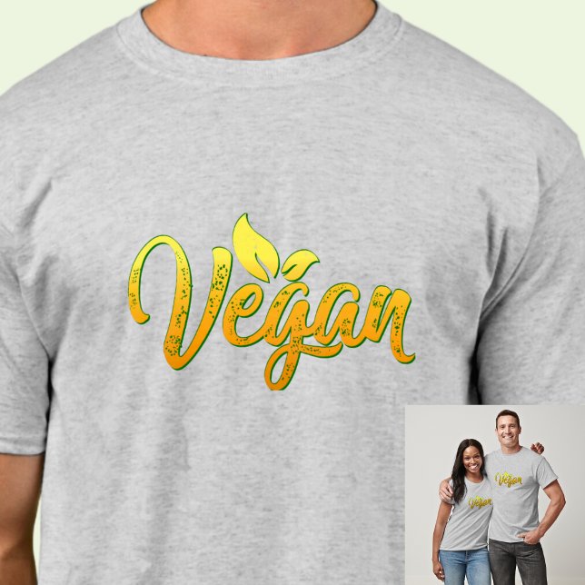 Vegan Ord Gult Guld Typografi på Light Färg T Shirt (Skapare uppladdad)
