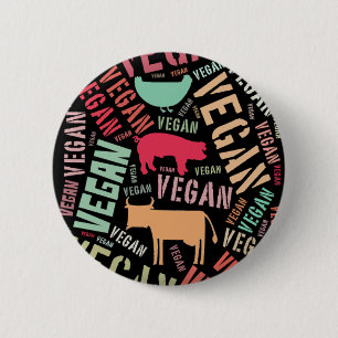 "Vegan" Ord-Moln mosaik med grisen, kon & hönan Knapp