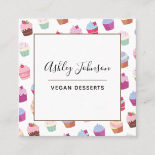 Vegan Plant-Desserts Cuptårta Mönster Social Fyrkantigt Visitkort