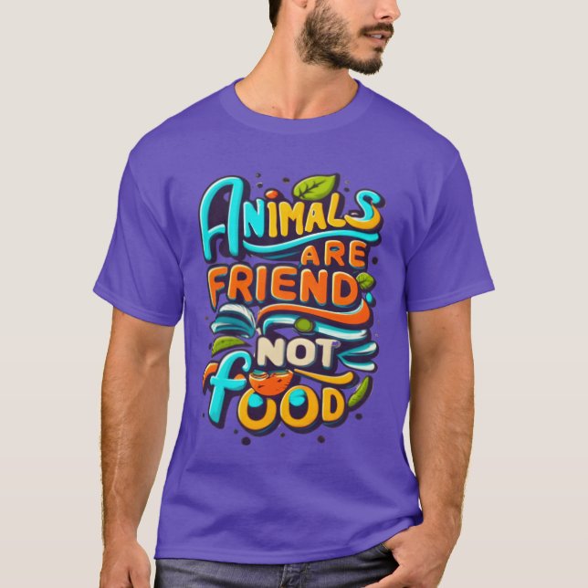 Vegan Power Djur Är Vänner Inte Mat retro T Shirt (Framsida)