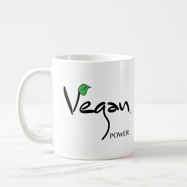 Vegan Power med Grönt Löv Coola Kaffemugg (Vänster)