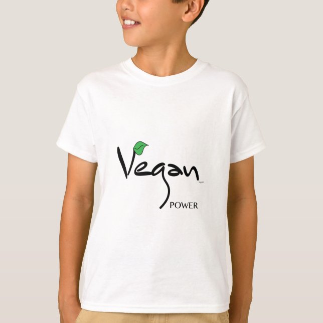 Vegan Power med Grönt Löv Coola T Shirt (Framsida)