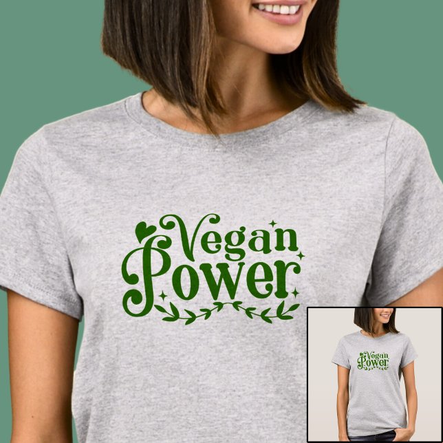 Vegan Power - på lätt Grått T Shirt (Skapare uppladdad)