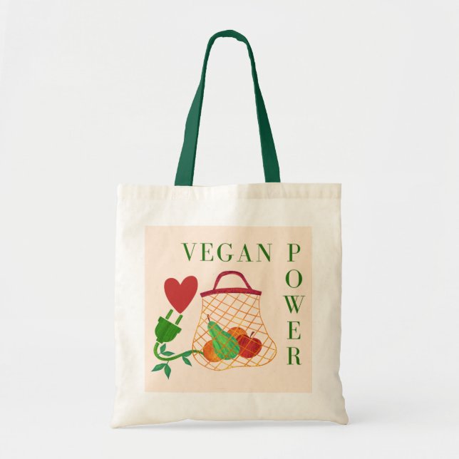 Vegan Power Veggie Charger Heart Tote Bag Tygkasse (Framsidan)