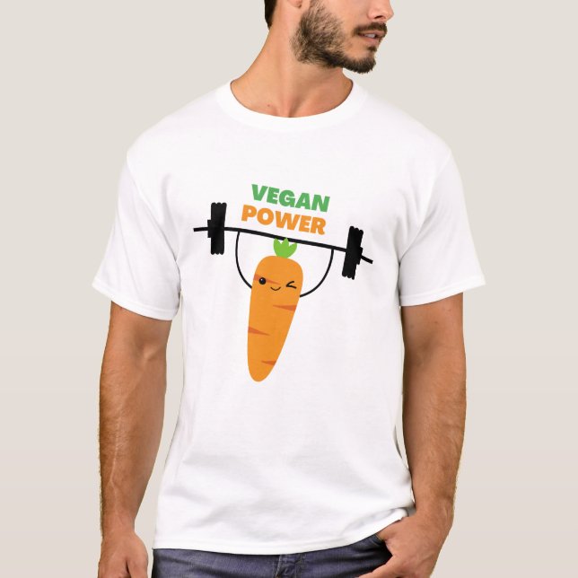 Vegan Power Workout Muscle Carrots Bodybuilding T Shirt (Framsida)