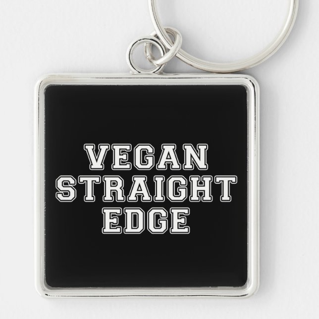 Vegan Raka Kant Fyrkantig Silverfärgad Nyckelring (Framsidan)