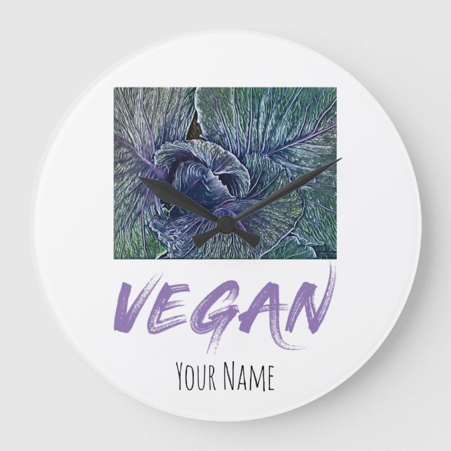 Vegan Red Cabbage Vintage-gåva Stor Klocka (Framsida)